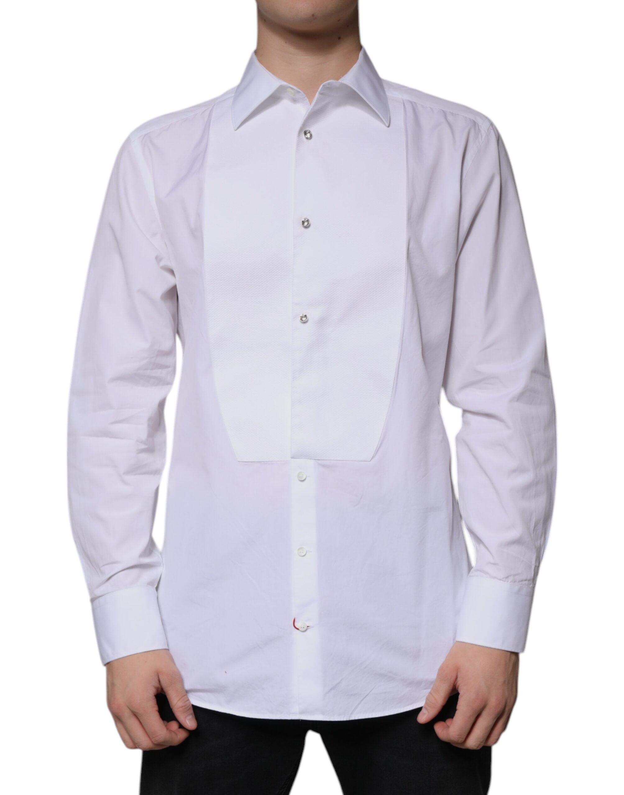 Dolce & Gabbana White Bib Cotton Poplin GOLD Men's Shirt